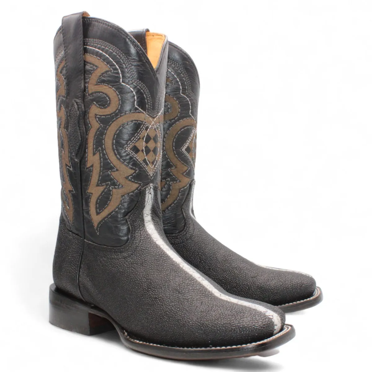 Rowstone Stingray Print Square Toe Boots - Black
