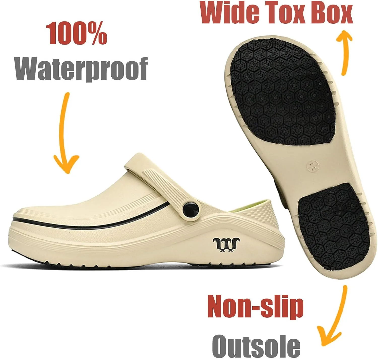 SECHRITE Men's Women's Work Clogs - Unisex Garden Chef Shoes Non Slip Waterproof Nurse Kitchen Food Service Shoes