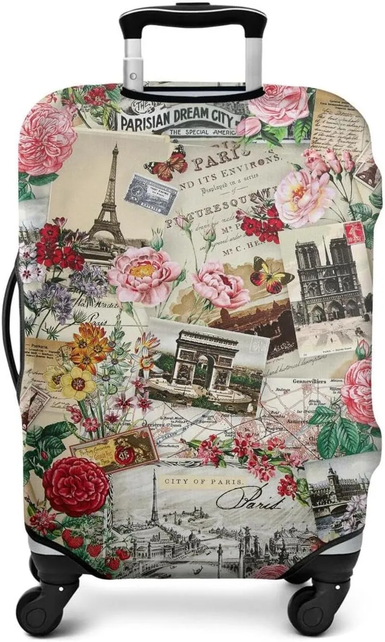 World Famous Scenery Elastic Luggage Cover Washable Eiffel Tower and Arc de Triomphe Travel Suitcase Cover Fit 22-24in Luggage Cover (No Luggage, Cover only)