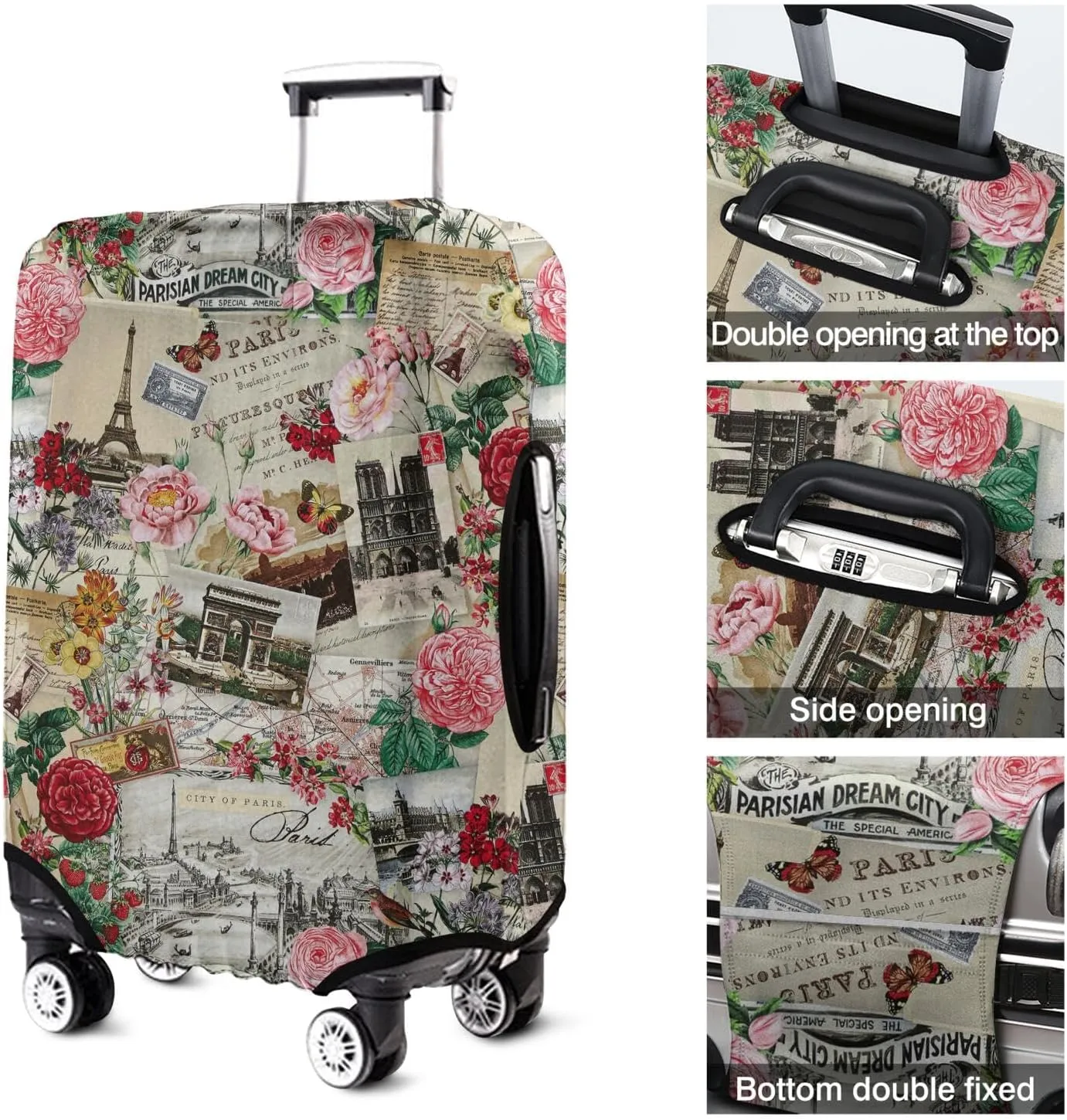 World Famous Scenery Elastic Luggage Cover Washable Eiffel Tower and Arc de Triomphe Travel Suitcase Cover Fit 22-24in Luggage Cover (No Luggage, Cover only)