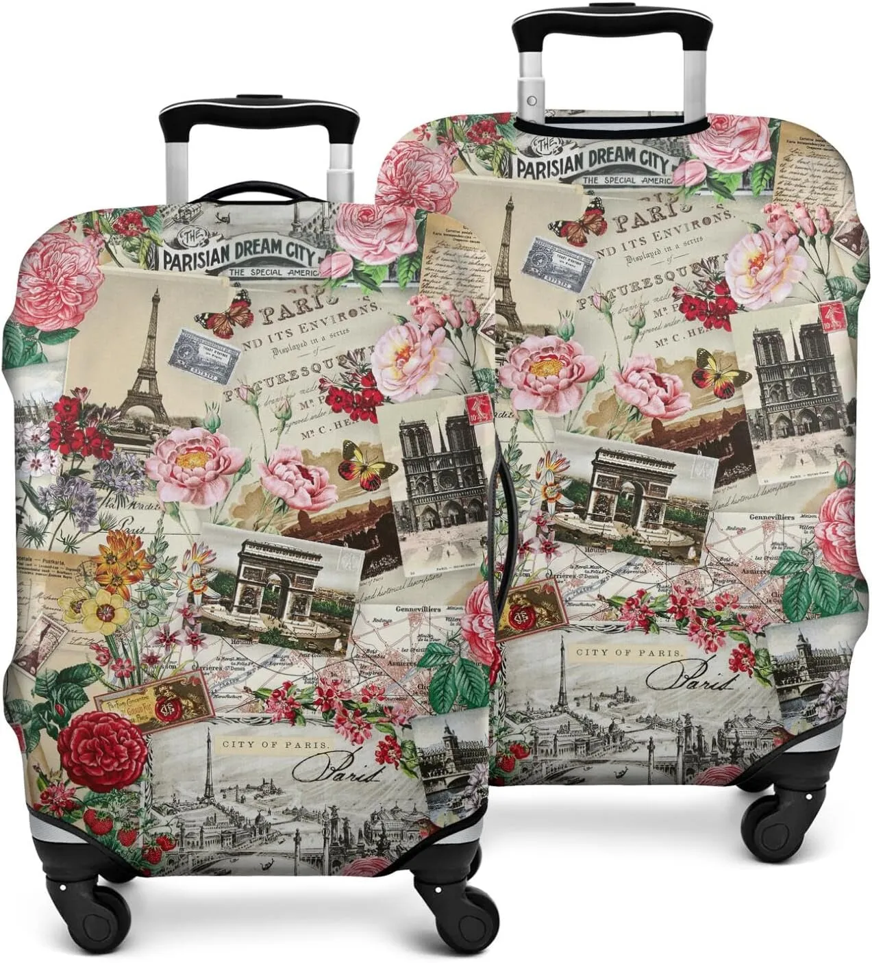 World Famous Scenery Elastic Luggage Cover Washable Eiffel Tower and Arc de Triomphe Travel Suitcase Cover Fit 22-24in Luggage Cover (No Luggage, Cover only)