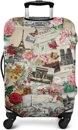 World Famous Scenery Elastic Luggage Cover Washable Eiffel Tower and Arc de Triomphe Travel Suitcase Cover Fit 22-24in Luggage Cover (No Luggage, Cover only)