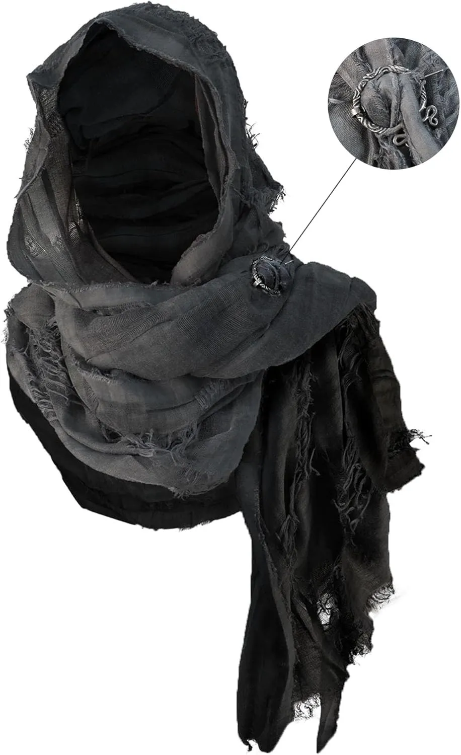 Wrap Dune Wasteland Hooded Shawl With Viking Brooch | Cowl Scarf Rogue Medieval Cloak Renaissance Costume Cape Accessories