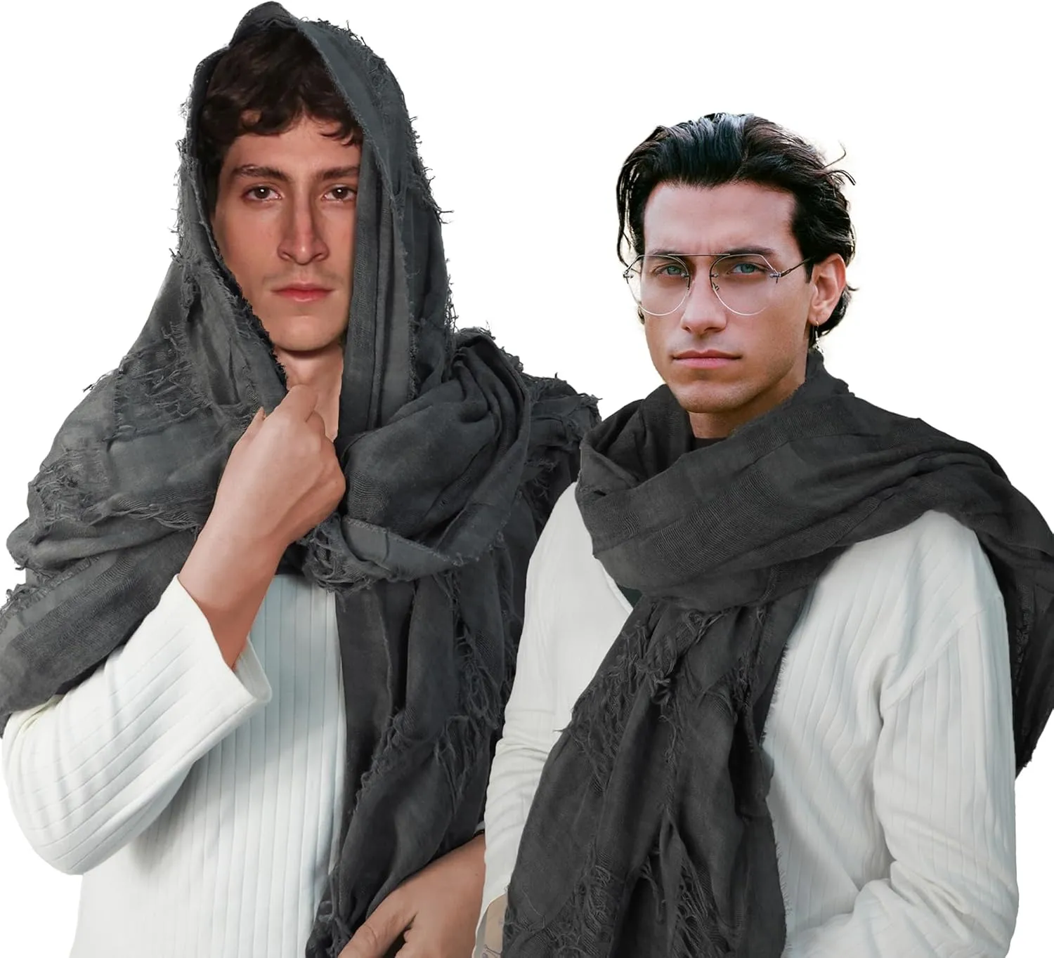 Wrap Dune Wasteland Hooded Shawl With Viking Brooch | Cowl Scarf Rogue Medieval Cloak Renaissance Costume Cape Accessories