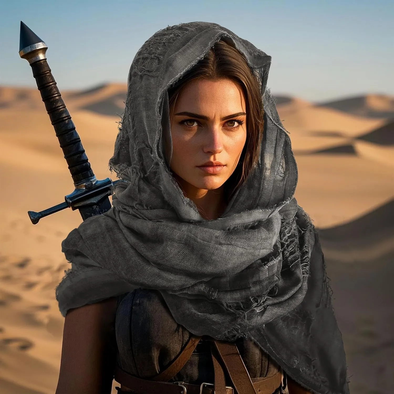 Wrap Dune Wasteland Hooded Shawl With Viking Brooch | Cowl Scarf Rogue Medieval Cloak Renaissance Costume Cape Accessories